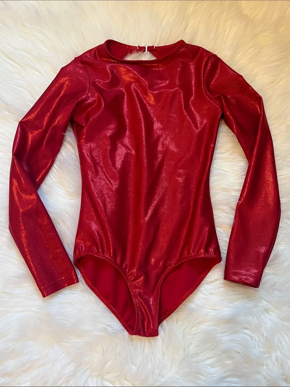 Double Platinum Red Long-Sleeve One-Piece Leotard